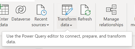 a Power BI screenshot displaying the Transform data tool