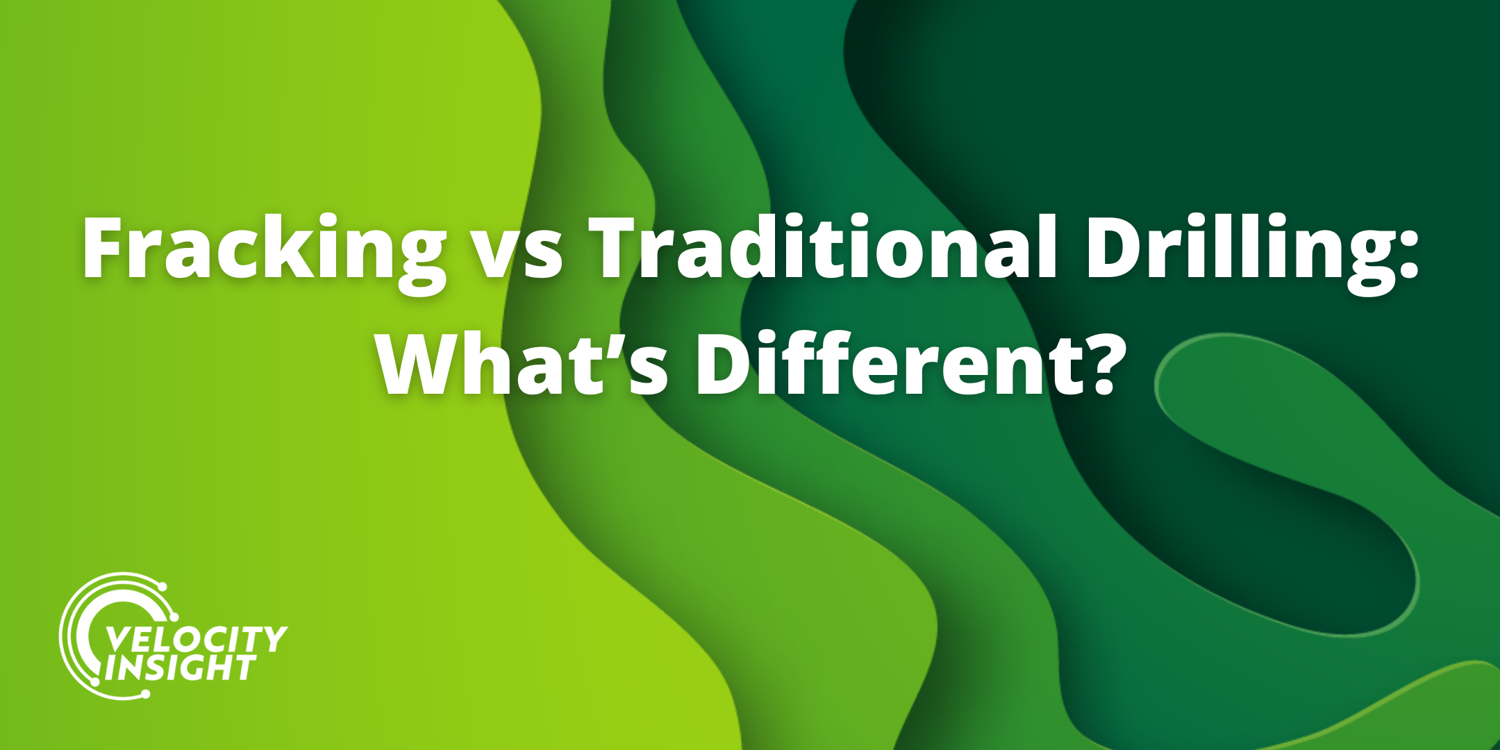 stylized green shapes reminiscent of a topographical map behind a white logo and white text about oil and gas data analytics