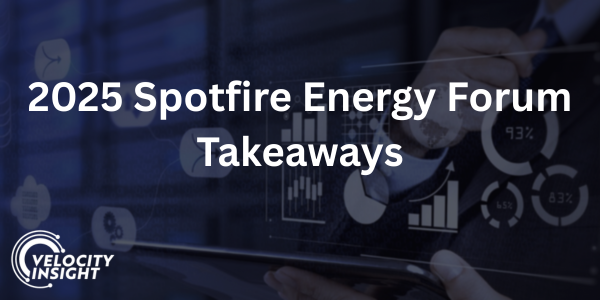 2025 Spotfire Energy Forum Takeaways businessman using a tablet, surrounded by various business icons representing finance, communication, and technology behind a white logo and white text about oil and gas data analytics
